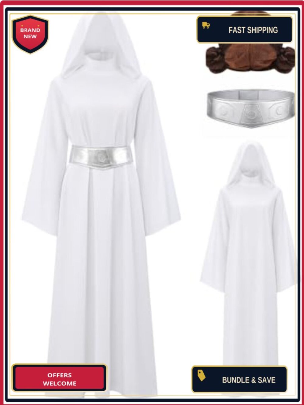 Princess Costume Women Halloween Adult Outfit Set with Rope Wig Belt